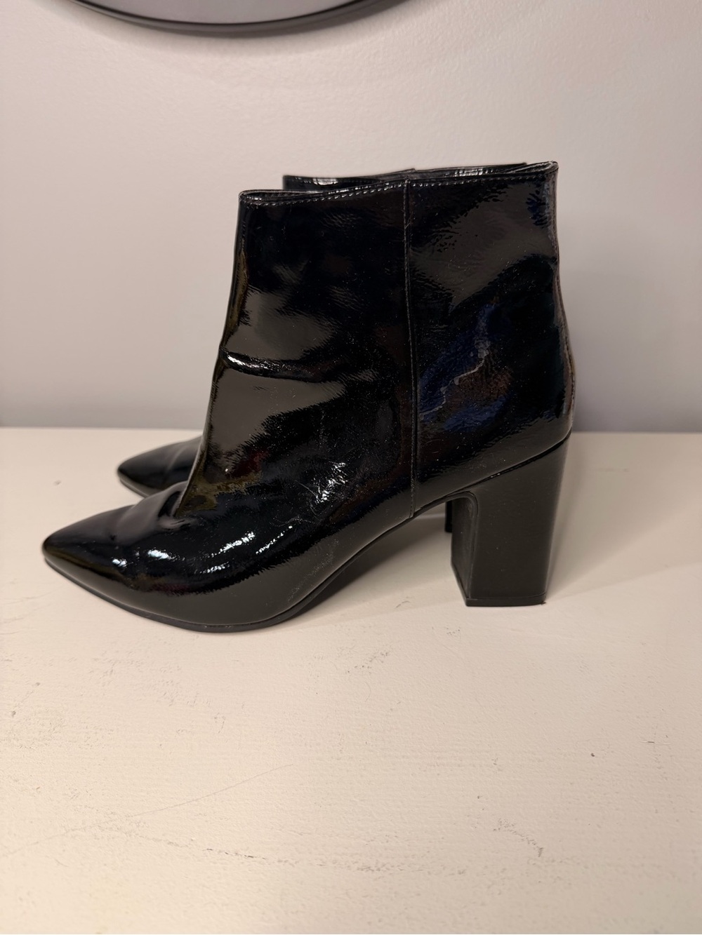 Black Patent Leather Ankle Boots - Women